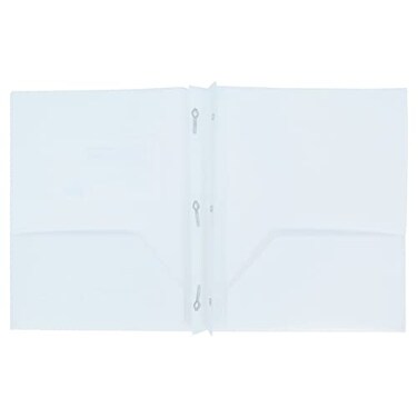 Aurora2018 Letter Size Plastic Folder with Pockets and 3 Metel Prongs White