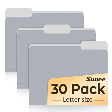 SUNEE File Folders 30 Pack Manilla Folders 85 x 11 Colored File Folders Home Office School Supplies for Documents Files Paper Gray