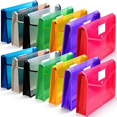 Epakh 14 Pack B4 Plastic Expanding File Folders Waterproof Transparent Expandable File Folder Wallet Document Organizer with Snap Button Closure for School Office Business Mixed Color