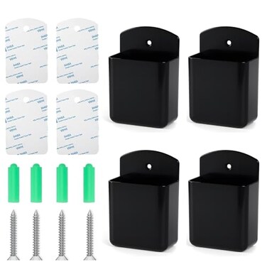 3DSKY 4Pcs Remote Holder Wall Mount Remote Control Holder for AC TV Wall Mount Box Organizer with Self Adhesive and Screws for Home Office Storage
