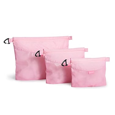 pack all 3 Pcs Waterresistant Material Zipper Pouch Set Mesh Zipper Bags for Storage Travel Office Pink