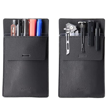 diodrio Pocket Protector Leather Pen Pouch Holder Organizer for Shirts Lab Coats Hold 5 Pens Designed to Keep Pens Inside When Bend Down No Breaking of Pen Clip Thick PU Leather Black 2 Per Pack