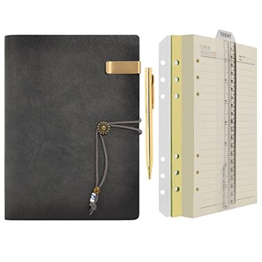 WONDERPOOL Leather Journal A5 Refillable 6 Ring Binder Notebook with Lined Paper and PenWriting Diary for Work Travel and Agenda Plan A5 Grey