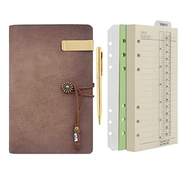 WONDERPOOL Leather Journal A6 Refillable 6 Ring Binder Notebook with Lined Paper and PenWriting Diary for Work Travel and Agenda Plan aMaroonpink