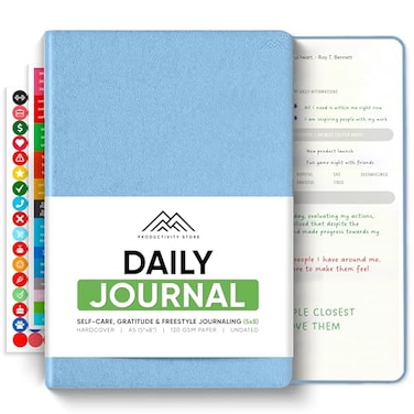 PRODUCTIVITY STORE Best Daily Journal for Men Women Gratitude Manifestation Guided Journal with Prompts for Personal Growth A5 Blue