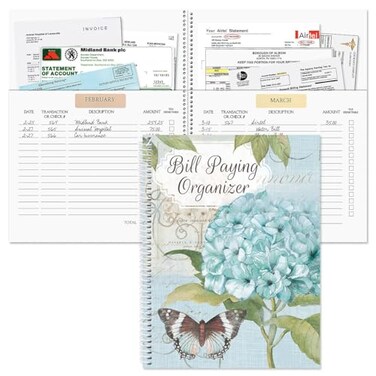 Current Hydrangea Bill Paying Organizer Book 9 x 12 Personal Account Book Spiral Bound 14 Storage Pockets 32 Label Stickers Monthly Finance Payment Management Tracker for Home Office