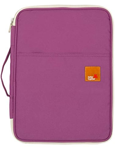 El-fmly Elfmly A4 Document Portable Organizer Bag Waterproof Portfolio Office Zipper Case for Travel Office Business Holiday Meeting Interview Purple