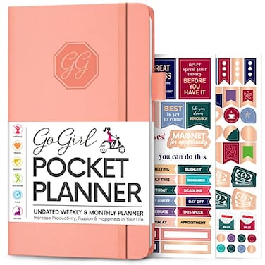 GoGirl Planner and Organizer for Women Pocket Weekly Planner Goals Journal Agenda for Time Management Productivity Undated Peach Pink