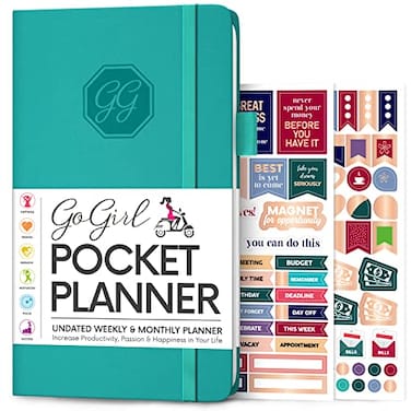 GoGirl Planner and Organizer for Women Pocket Weekly Planner Goals Journal Agenda for Time Management Productivity Undated Turquoise
