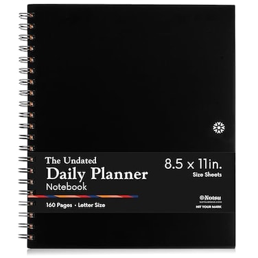 Notsu Undated Daily Planner Notebook Minimalist Productivity Planner with To Do List Agenda Dot Grid Lined Notes sections 160 Pages Thick Paper 120 gsm 85 x 11 inches Black