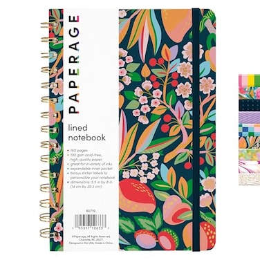 PAPERAGE Lined Spiral Journal Notebook Cherry BlossomFruit 160 Pages Hardcover Journal for Women Men Medium 55 in x 8 in 100 GSM Thick Paper Spiral Notebook for Work School Journaling