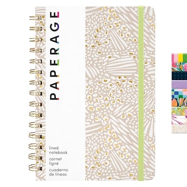 PAPERAGE Lined Spiral Journal Notebook Golden Safari 160 Pages Hardcover Journal for Women Men Medium 55 in x 8 in 100 GSM Thick Paper Spiral Notebook for Work School Journaling