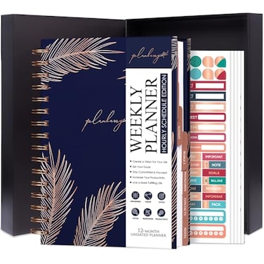 PLANBERRY Hourly Schedule Planner Premium Undated Weekly Organizer with Time Slots Monthly Budget Time Management Goal Setting ToDo List Habit Tracker 69x85Royal Blue