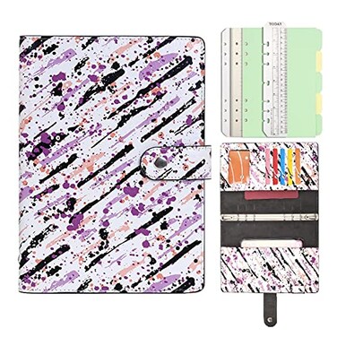 WONDERPOOL Wonderpool Refillable Spiral Journal 6 Ring Binder Notebook Writing Journal with Inner PocketsCollege Lined Paper and Pattern Cover for School Work Travel and Organizer A5 Color ink
