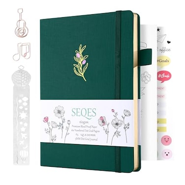 SeQeS A5 Bullet Dotted Journal Notebook 160gsm Thick Bleedproof Paper Lay Flat Binding 160 Numbered Pages Hard Cover Dot Grid NotebookBullet Journals for Creatives Professionalsolive
