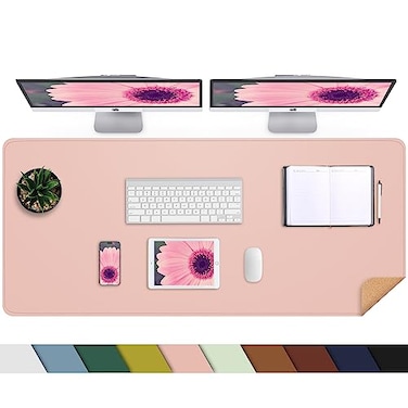 AFIING Large Desk Mat 472 x 175 Leather Desk Pad Protector with Natural Cork PU Leather NonSlip Office Desk Mat DoubleSided Mouse Pad Waterproof Large Desk Pad for Office and Home Pink