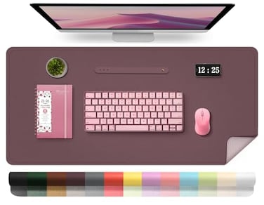 BLESWIN Leather Desk Pad Protector 394 X 17 Large Mouse Pad Office Desk Mat NonSlip PU Leather Suede Base Desk Blotter Laptop Desk Pad Desktop Mat for Office Home Dark Purple