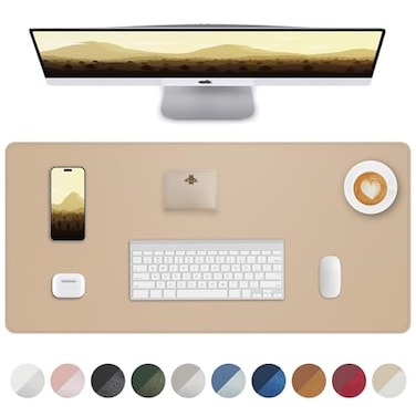 AFIING Leather Desk Pad Protector Mouse Pad Office Mat NonSlip PU Leather Blotter Laptop Pad Waterproof Writing Pad for Office and Home Apricot 315 x 157