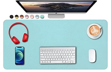 SUJAYU Dual Sided PU Leather Desk Pad Mouse Pad Office Desk Mat NonSlip Laptop Desk Pad Waterproof Desk Writing Pad for Office and Home 315 x 157 Light BlueSliver