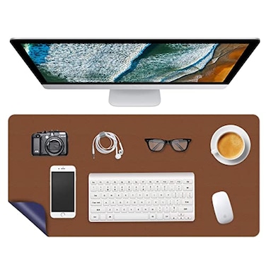 LinkGro Writing Desk Pad Laptop Mat PU Leather Desk Blotter Pad Waterproof Durable Desk Mat DualSided Writing Mat 16 X 24 Inch AntiSlip Table Pad Protector for Office Home Espresso BrownMidnight Blue