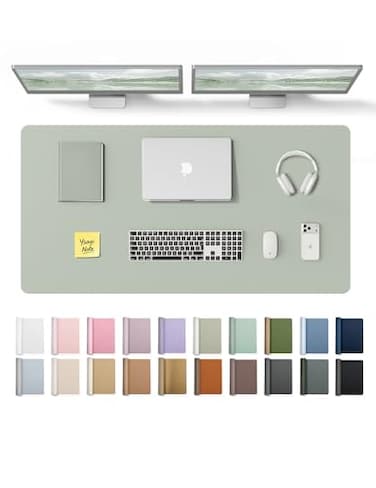 YSAGi Leather Desk Protector Office Mat Large Mouse Mat NonSlip PU Leather Blotter Laptop Desk Pad Waterproof Writing Pad for Office and Home Grayish Green 472 x 236
