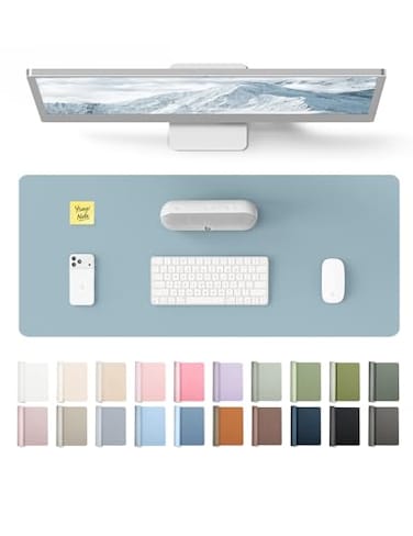 YSAGi Leather Desk Protector Office Mat Large Mouse Mat NonSlip PU Leather Blotter Laptop Desk Pad Waterproof Writing Pad for Office and Home Ice Blue 236 x 138