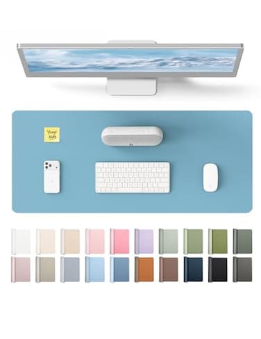 YSAGi Leather Desk Protector Office Mat Large Mouse Mat NonSlip PU Leather Blotter Laptop Desk Pad Waterproof Writing Pad for Office and Home Sea Blue 236 x 138