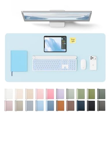 YSAGi Leather Desk Protector Office Mat Large Mouse Mat NonSlip PU Leather Blotter Laptop Pad Waterproof Writing Pad for Office and Home Baby Blue 354 x 17