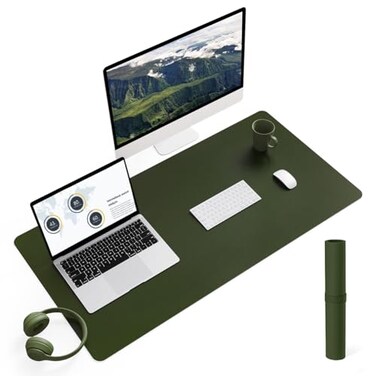 YSAGi NonSlip Leather Desk Pad L Size Waterproof Laptop Computer Desk Keyboard Mat Table Protector Blotter Mat Large Mouse Pad for OfficeWorkHomeDecorOlive Green 354 x 17