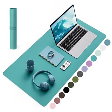 YSAGi NonSlip Leather Desk Pad Waterproof Laptop Computer Desk Keyboard Mat Table Protector Blotter Mat Large Mouse Pad for OfficeWorkHomeDecorGreen Blue 315 x 157