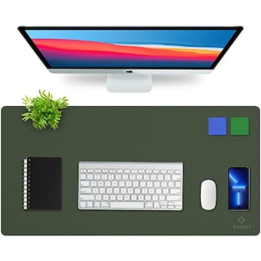 K KNODEL Desk Mat Blotter DualSided Office Desk Pad Waterproof Desk Mat for Desktop Desk Blotters PVC Leather Pad Protector Dark Green 315 x 157