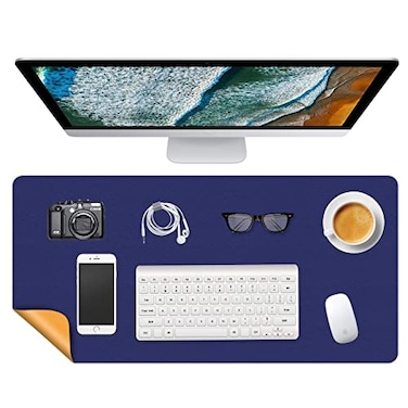 LinkGro Writing Desk Mat Pad Waterproof Desk Blotter Protector 16 X 24 Inch Mouse Pad Non Slip Desktop Protector Easy Clean Table Cover DualSided Mat for Work Gaming Office Home Cobalt BlueYellow