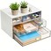 Lyellfe 3 Tier Small Desk Organizer with 6 Drawer Stackable Desktop Storage Box Portable Size Office Supplies Jewelry Storage Case Makeup and Stationary Organizer for Cosmetic School Supply
