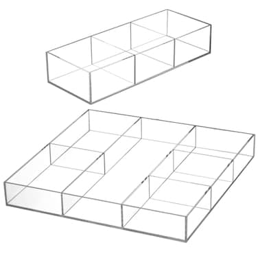Peohud 2 Pack Acrylic Drawer Organizer Tray 63 Section Clear Makeup Tray Organizer for Drawer Junk Drawer Storage for Office Desk Supplies and Accessories