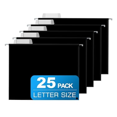 YNXPTBNC 25 Packs Hanging File FoldersBlack Letter Size File FolderDesigned for Bulky FilesFiling Cabinet15 Adjustable Tabs for OfficeSchoolHome