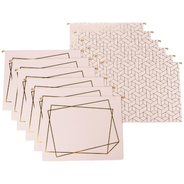 BLU MONACO 12 Pack Decorative Hanging File Folders Letter Size with Adjustable Tabs Pink Filing Folders with Gold Foil Design Cute Hanging Folder Set for Office or Filing Cabinet