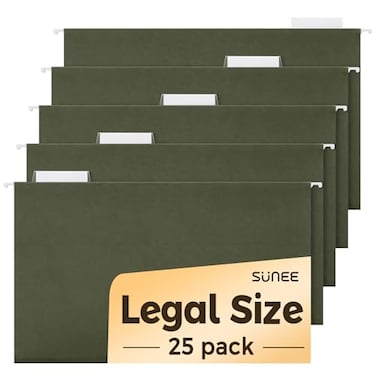 SUNEE Hanging File Folders Legal Size25 Pack Reinforced Hang Folders Adjustable 15Cut Tabs Designed for Bulky Files Filing Cabinet Standard Green