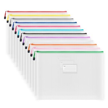 AUSTARK Plastic Mesh Zipper Pouch 12Pcs Zipper File Bags with Label Pocket A3 Size 169x12in White