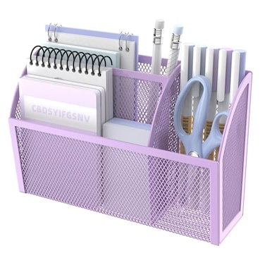 DALTACK Magnetic Pencil Holder 3Grid Mesh Shelf for Whiteboard Refrigerator Locker Organizer for Home School Office Purple