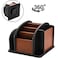 DEAYOU Wood Rotating Remote Caddy Spinning Remote Control Holder for Table 6Compartment Wooden Revolving Office Supplies Desktop Storage Organizer for Pen Pencil Mail Desk Home Living Room