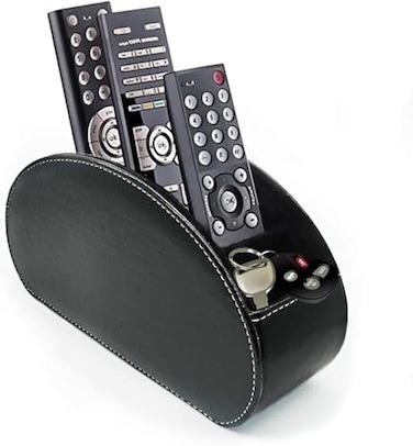 Fosinz Remote Control Holder Organizer Table Desk Leather Control Storage with 5 Spacious Compartments Black