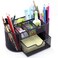 MONBLA Desk Supplies Organizer Multifunctional Stationery Caddy Mesh Oval Pencil Holder Desk Office Supplies Organizer 9 Compartments with Drawer for Note Pads Black