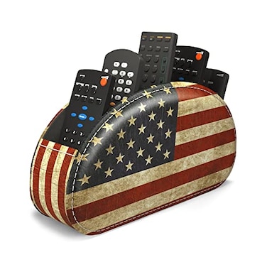 QIELIZI Leather Remote Caddy Desktop Organizer with 5 Spacious Compartments for TV RemotesMedia ControllersOffice Supplies American Flag