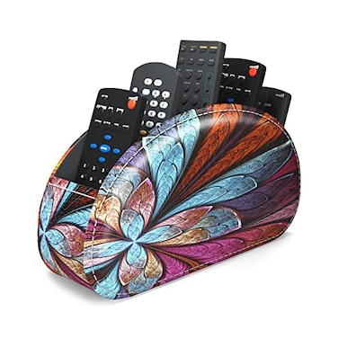 QIELIZI PU Leather Remote Caddy Desktop Organizer with 5 Spacious Compartments for TV RemotesMedia ControllersOffice Supplies Fractal Flower