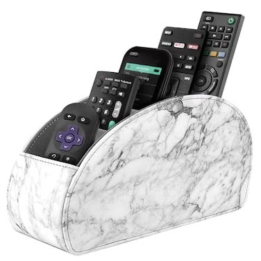 SITHON Remote Control Holder with 5 Compartments PU Leather Remote Caddy Desktop Organizer Store TV DVD BluRay Media Player Heater Controllers Marble
