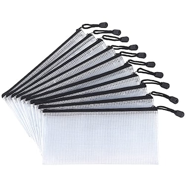 Tamaki 10 Pack Small Mesh Zipper Pouch Document Waterproof Zipper Bags Pencil Pouches A6 Size for Classroom Organization School Office SuppliesBlack