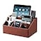 Cretkhp Desk Organizer Caddy with 5 Compartments for Office Art Supplies PU Leather Nightstand Organizer Pencil Pen Desk Caddy for Home Desktop TV Remote Control Holder Storage Brown