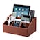 Cretkhp Desk Organizer Caddy with 5 Compartments for Office Art Supplies PU Leather Nightstand Organizer Pencil Pen Desk Caddy for Home Desktop TV Remote Control Holder Storage Brown