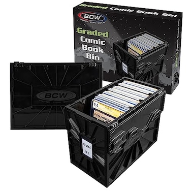 BCW Graded Comic Book Bin with Partition Black 2 Pack Holds Up To 30 Graded Comics Stackable Comic Book Box Storage for CGC CBCS Slabs