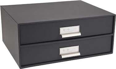 Bigso Box of Sweden Birger 2Drawer Fiberboard Label Frame Document Letter Box Desktop Drawers for Loose Papers Documents with Metal Label Holder 131 x 10 x 57 Dark Grey